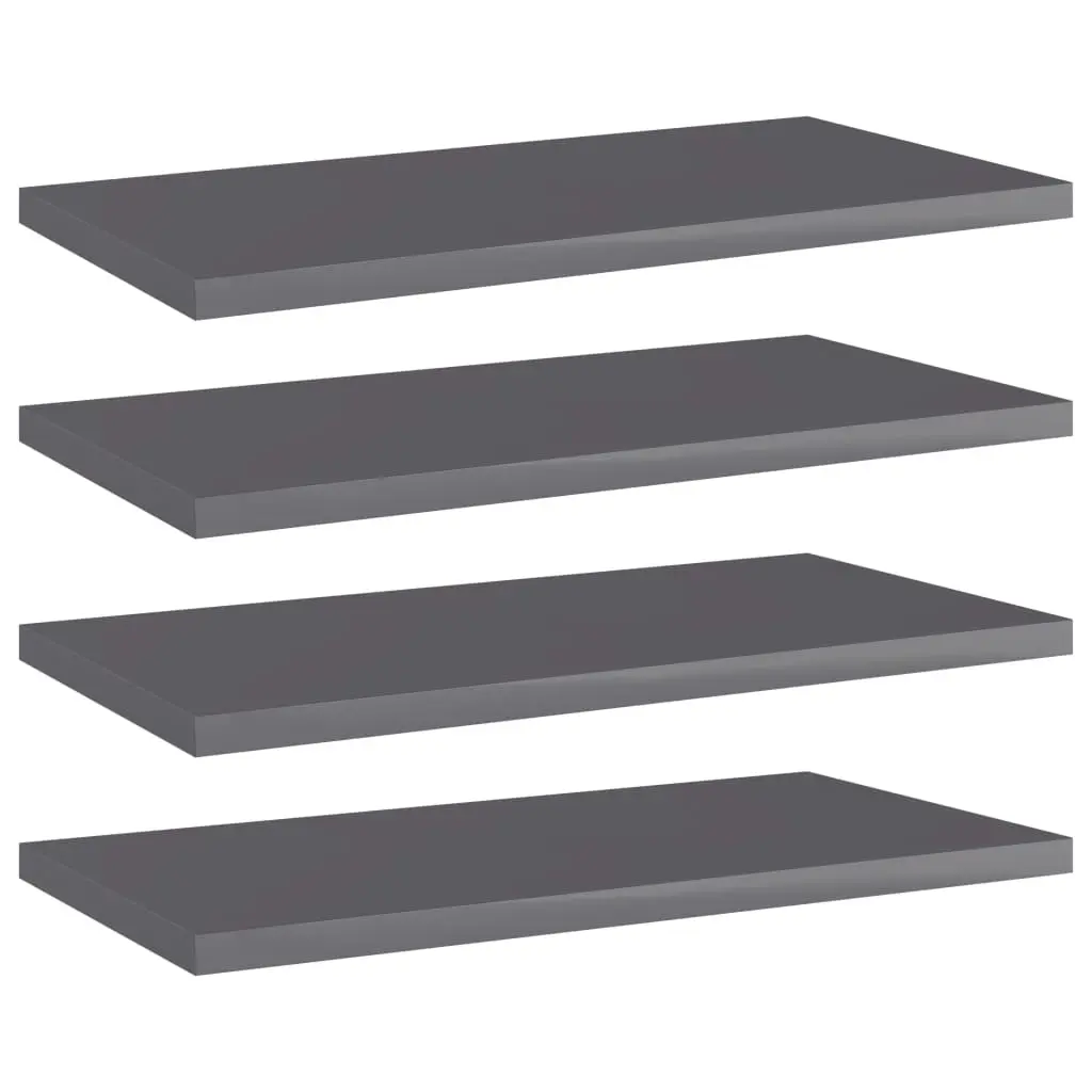 Bookshelf Boards 4 pcs High Gloss Grey 40x20x1.5 cm Engineered Wood 805152 - Furniture