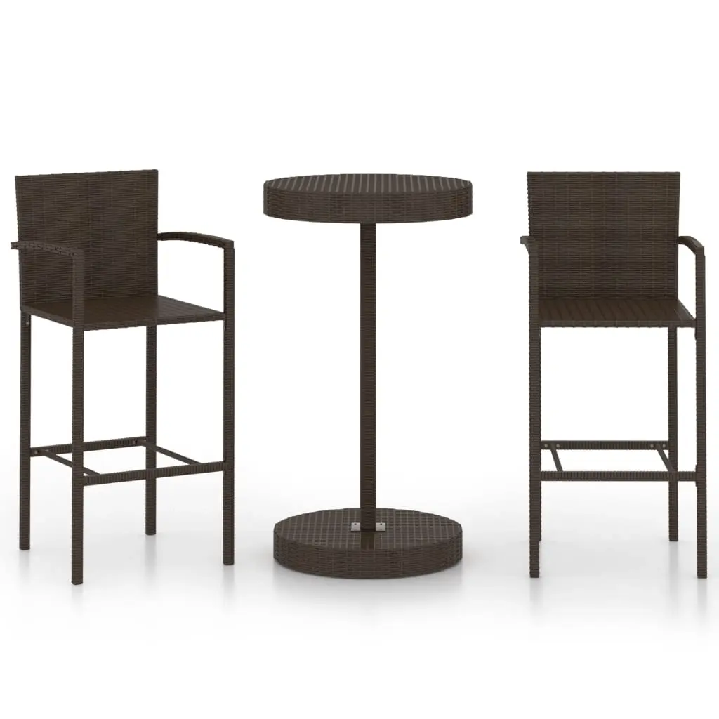 3 Piece Garden Bar Set Poly Rattan Brown 3064768 - Furniture