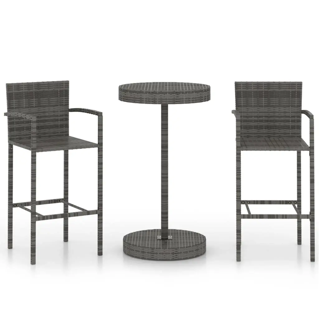 3 Piece Garden Bar Set Poly Rattan Grey 3064770 - Furniture
