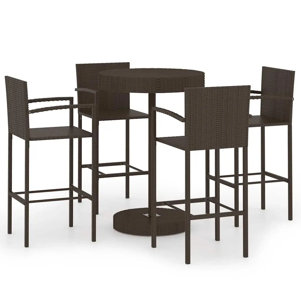 5 Piece Garden Bar Set Poly Rattan Brown 3064771 - Furniture