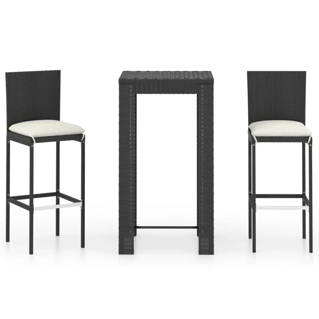 3 Piece Outdoor Bar Set with Cushions Poly Rattan Black 3064792 - Furniture