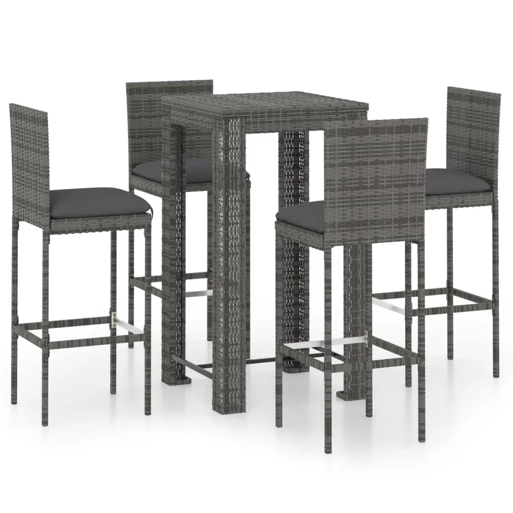 5 Piece Outdoor Bar Set with Cushions Poly Rattan Grey 3064795 - Furniture