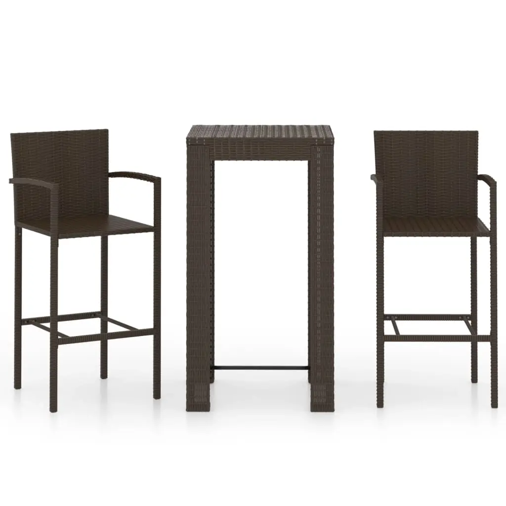 3 Piece Outdoor Bar Set with Armrest Poly Rattan Brown 3064804 - Furniture