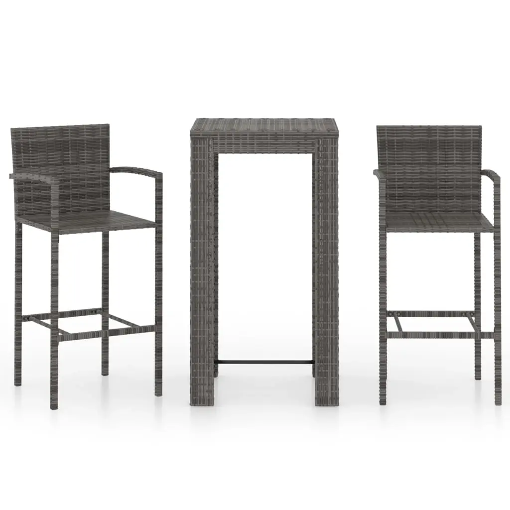3 Piece Outdoor Bar Set with Armrest Poly Rattan Grey 3064806 - Furniture
