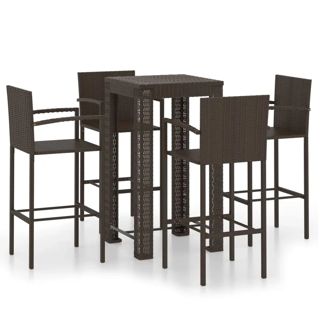 5 Piece Outdoor Bar Set with Armrest Poly Rattan Brown 3064807 - Furniture