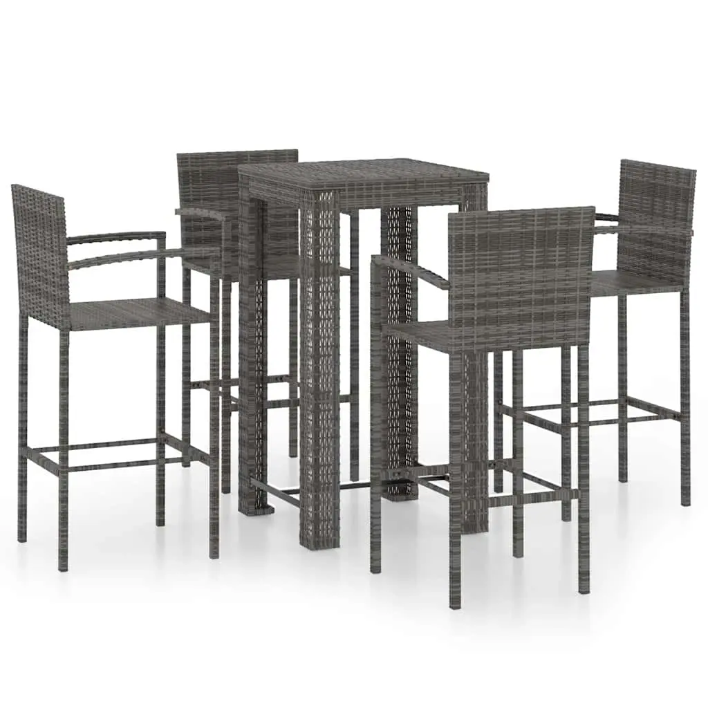 5 Piece Outdoor Bar Set with Armrest Poly Rattan Grey 3064809 - Furniture