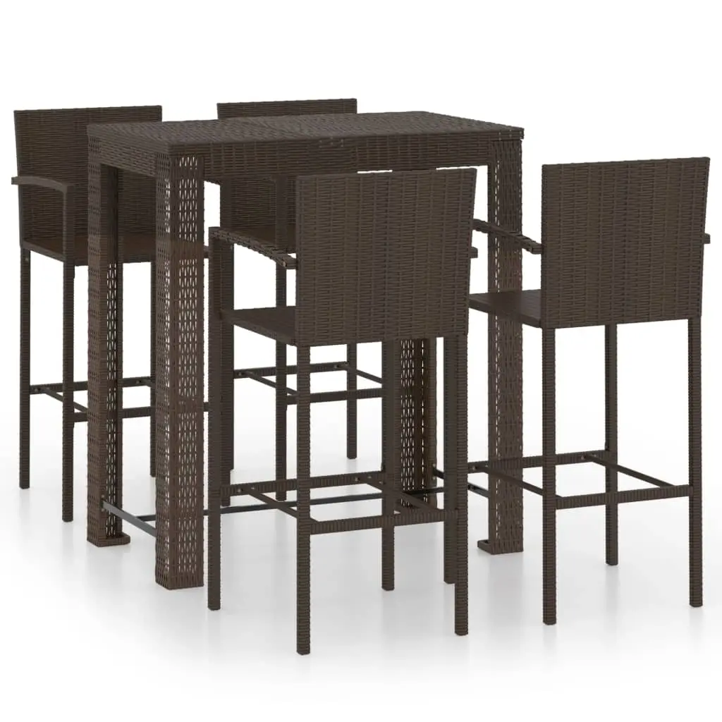 5 Piece Outdoor Bar Set with Armrest Poly Rattan Brown 3064810 - Furniture