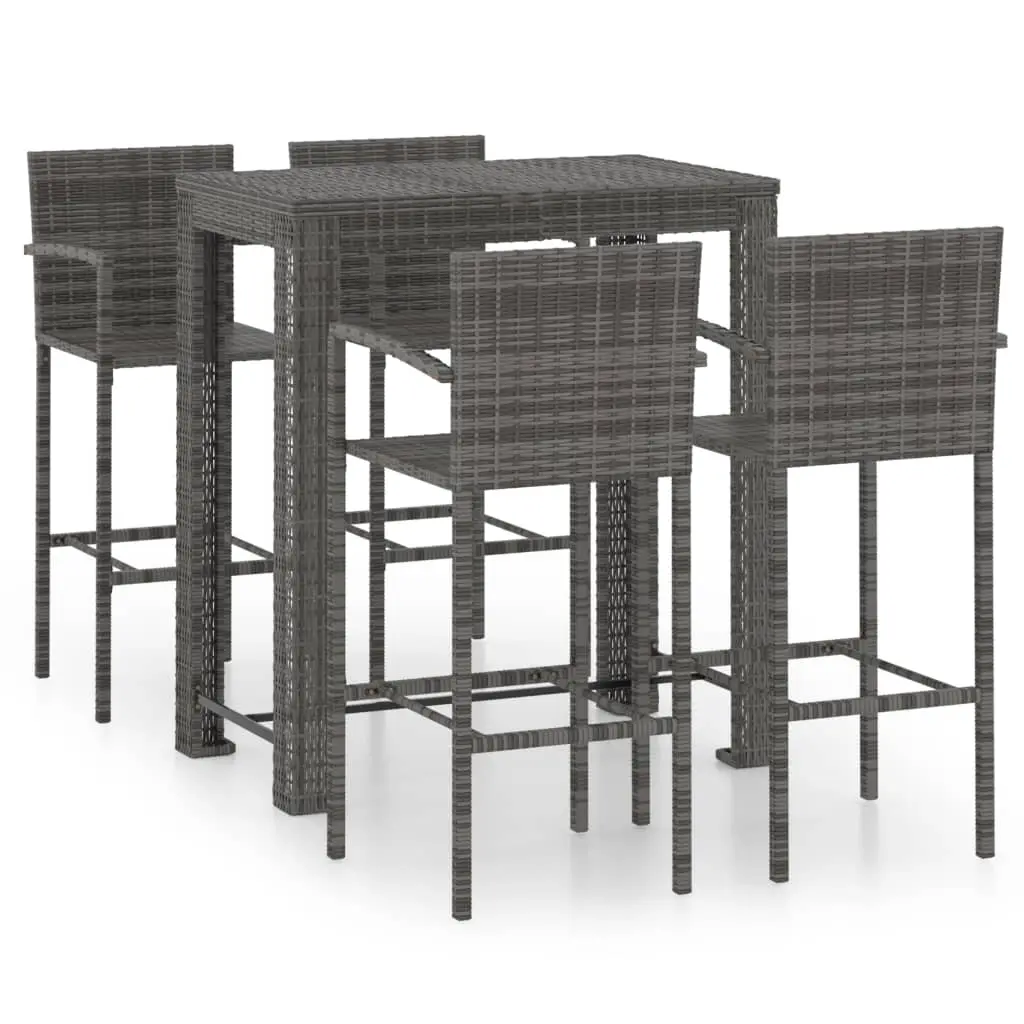 5 Piece Outdoor Bar Set with Armrest Poly Rattan Grey 3064812 - Furniture