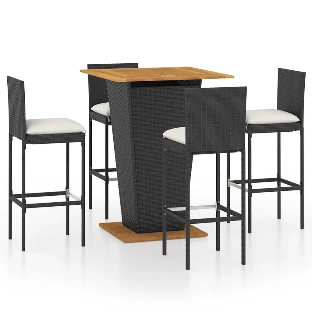5 Piece Garden Bar Set with Cushions Poly Rattan Black 3064860 - Furniture