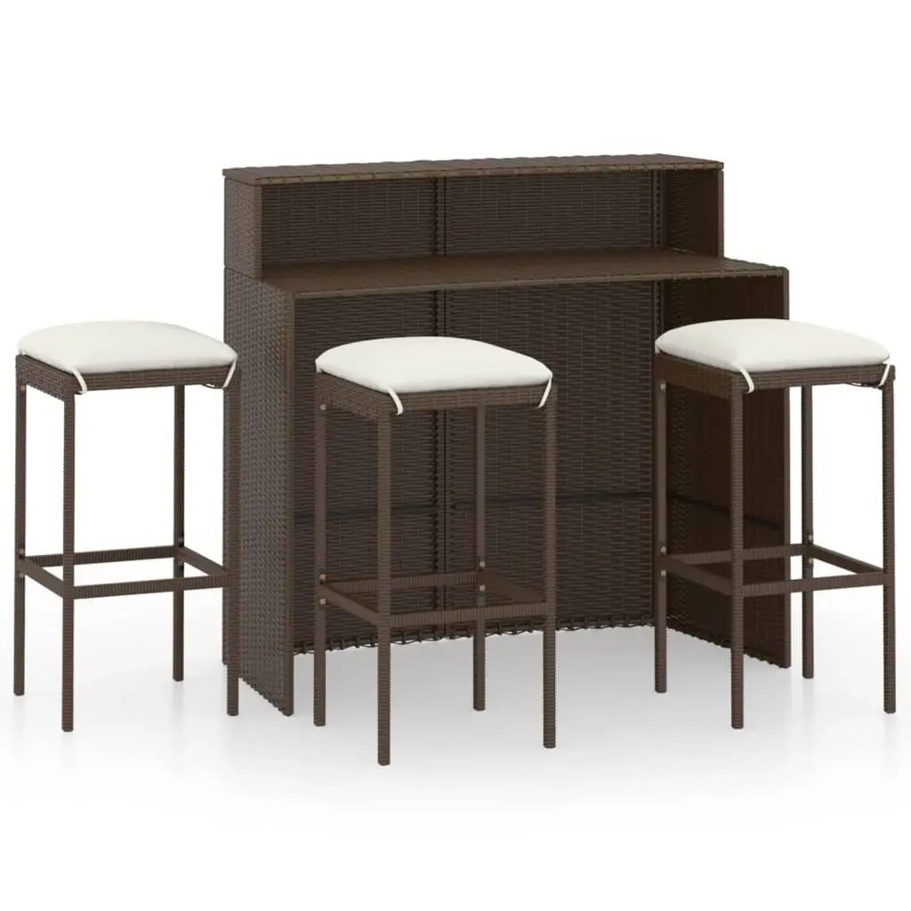 4 Piece Garden Bar Set with Cushions Brown 3064875 - Furniture