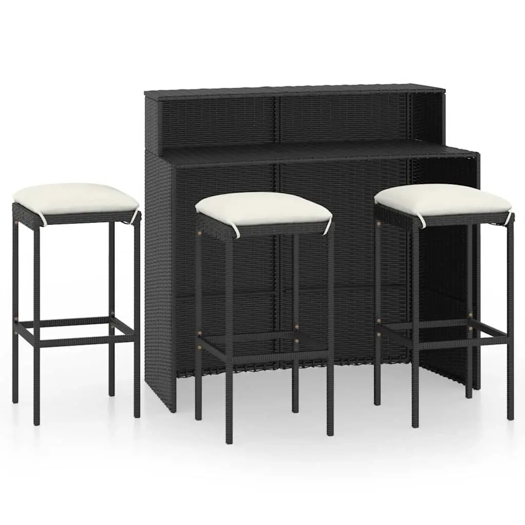 4 Piece Garden Bar Set with Cushions Black 3064876 - Furniture