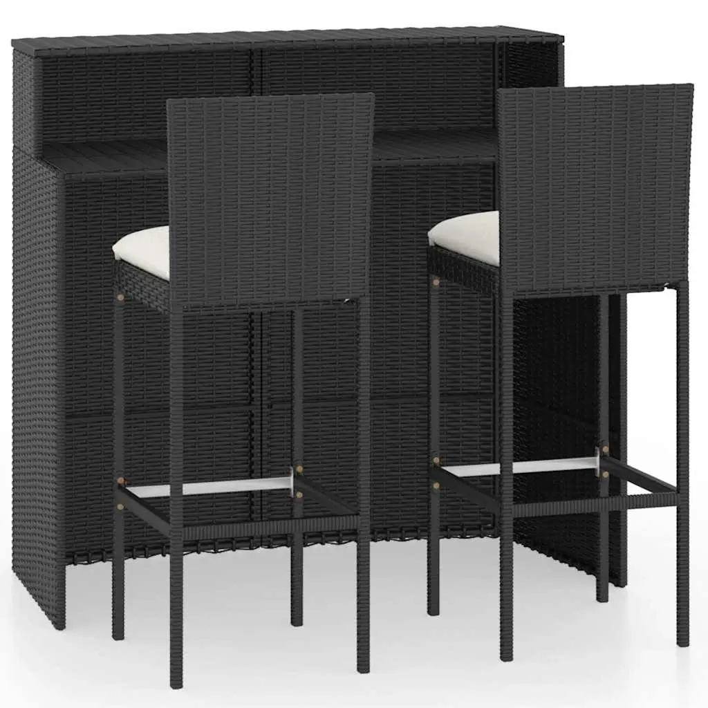 3 Piece Garden Bar Set with Cushions Black 3064881 - Furniture
