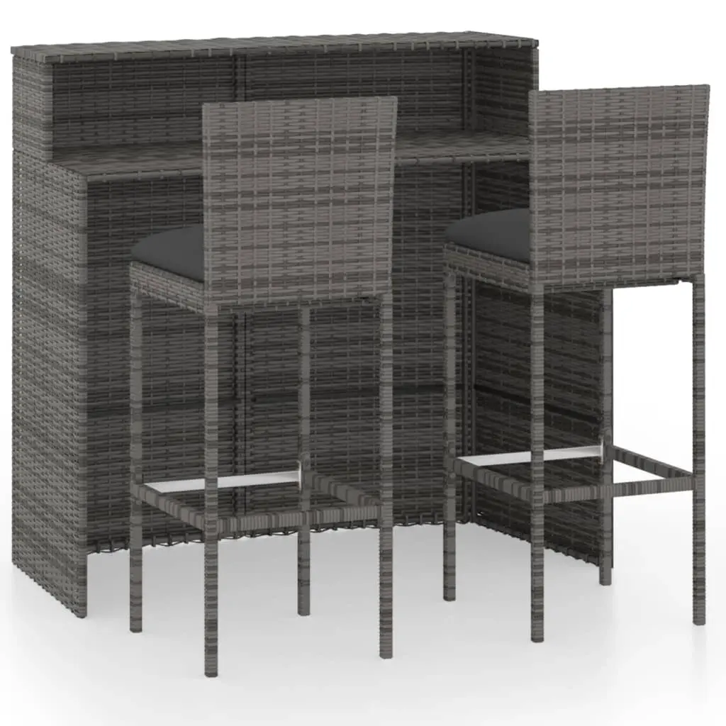 3 Piece Garden Bar Set with Cushions Grey 3064882 - Furniture
