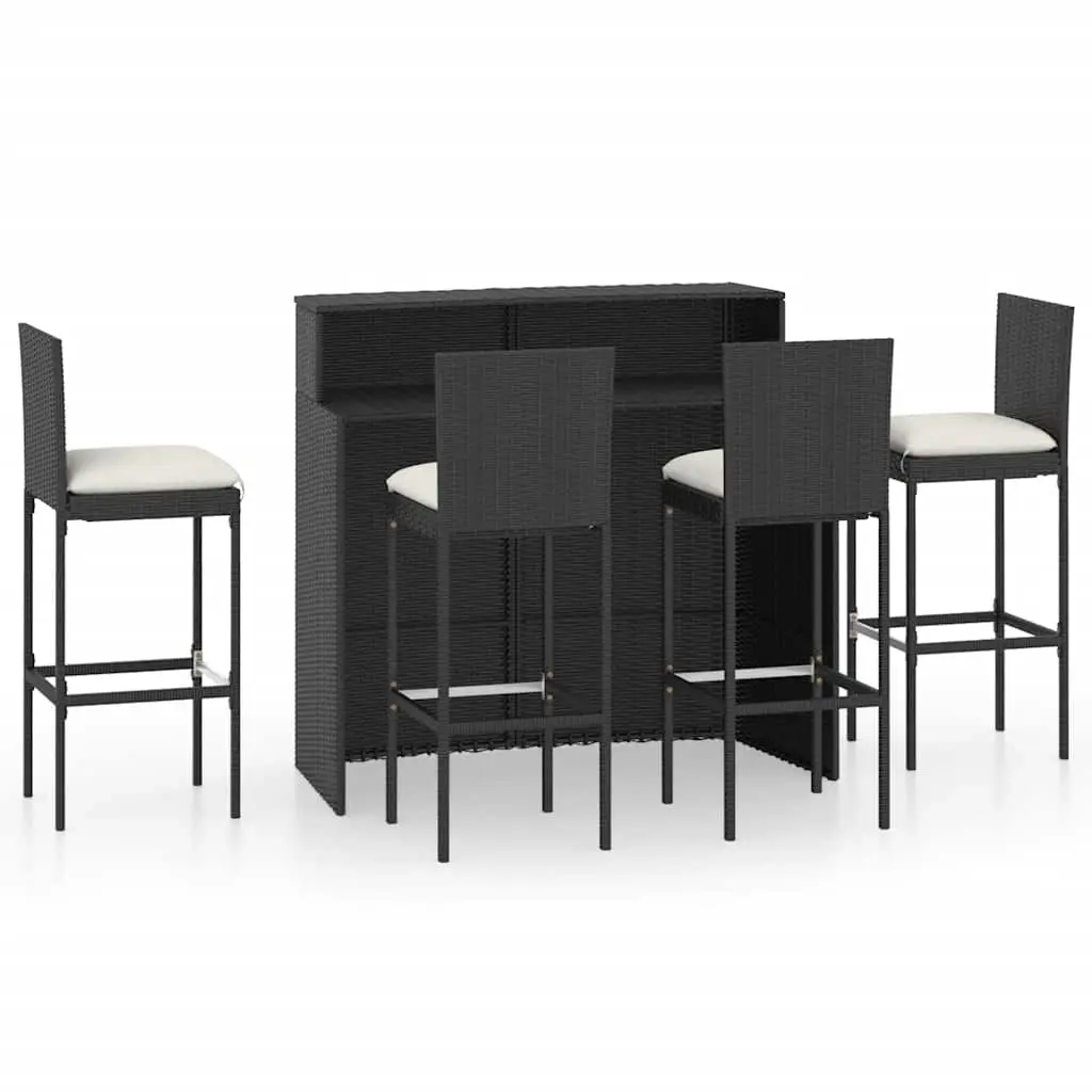 5 Piece Garden Bar Set with Cushions Black 3064883 - Furniture