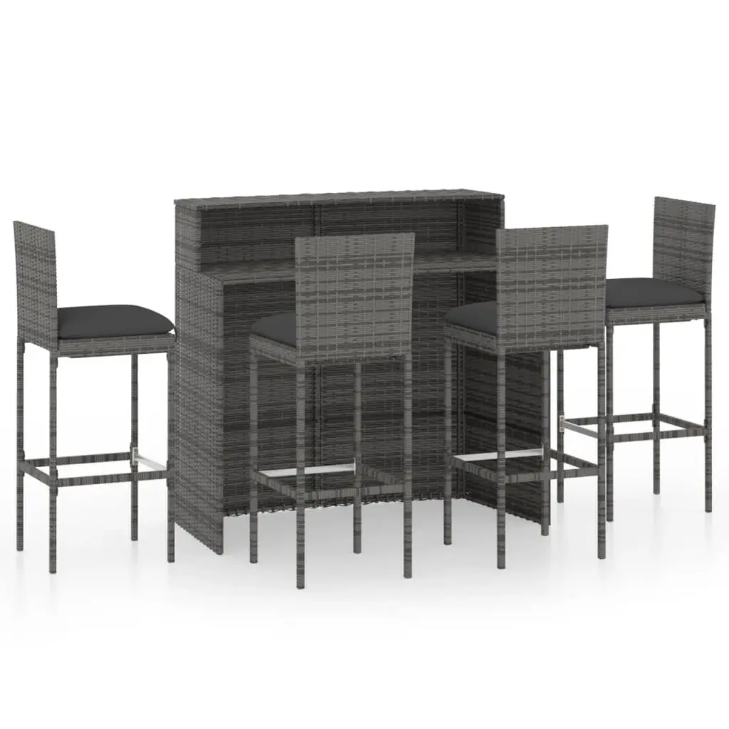 5 Piece Garden Bar Set with Cushions Grey 3064884 - Furniture