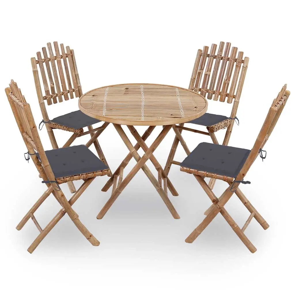 5 Piece Folding Outdoor Dining Set with Cushions Bamboo 3063960 - Furniture