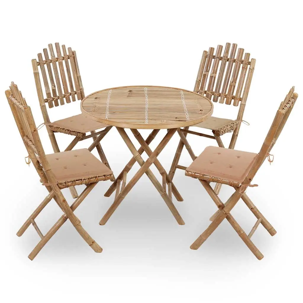 5 Piece Folding Outdoor Dining Set with Cushions Bamboo 3063963 - Furniture
