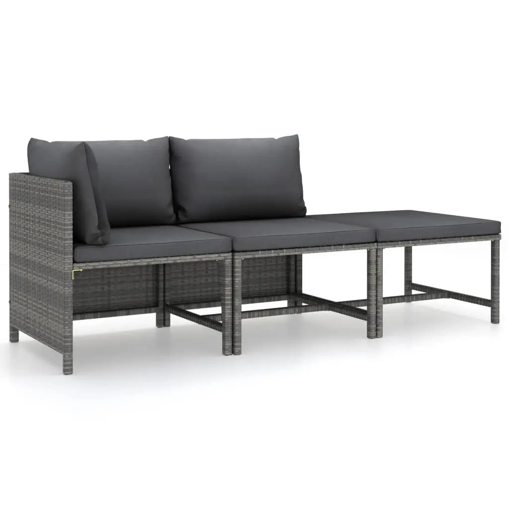 3 Piece Garden Lounge Set with Cushions Poly Rattan Grey 3059751 - Furniture