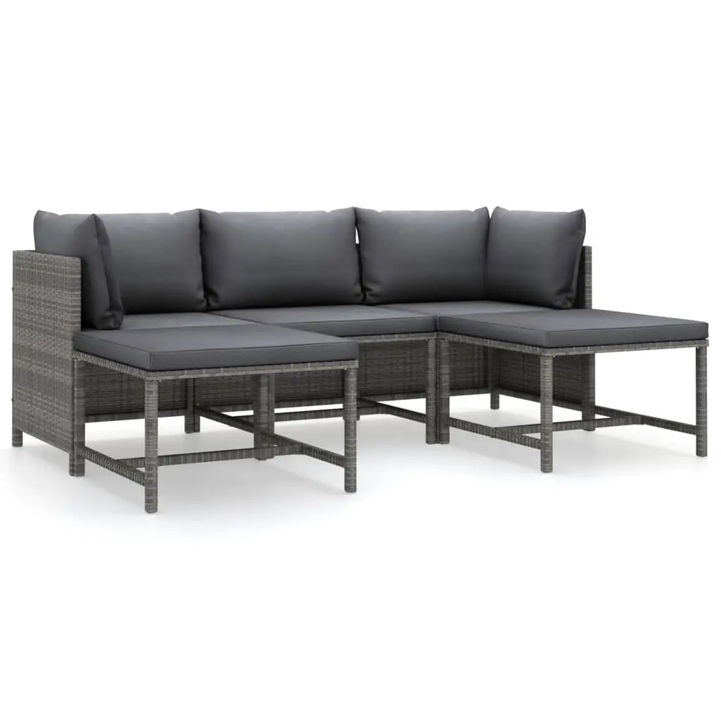 5 Piece Garden Lounge Set with Cushions Poly Rattan Grey 3059752 - Furniture