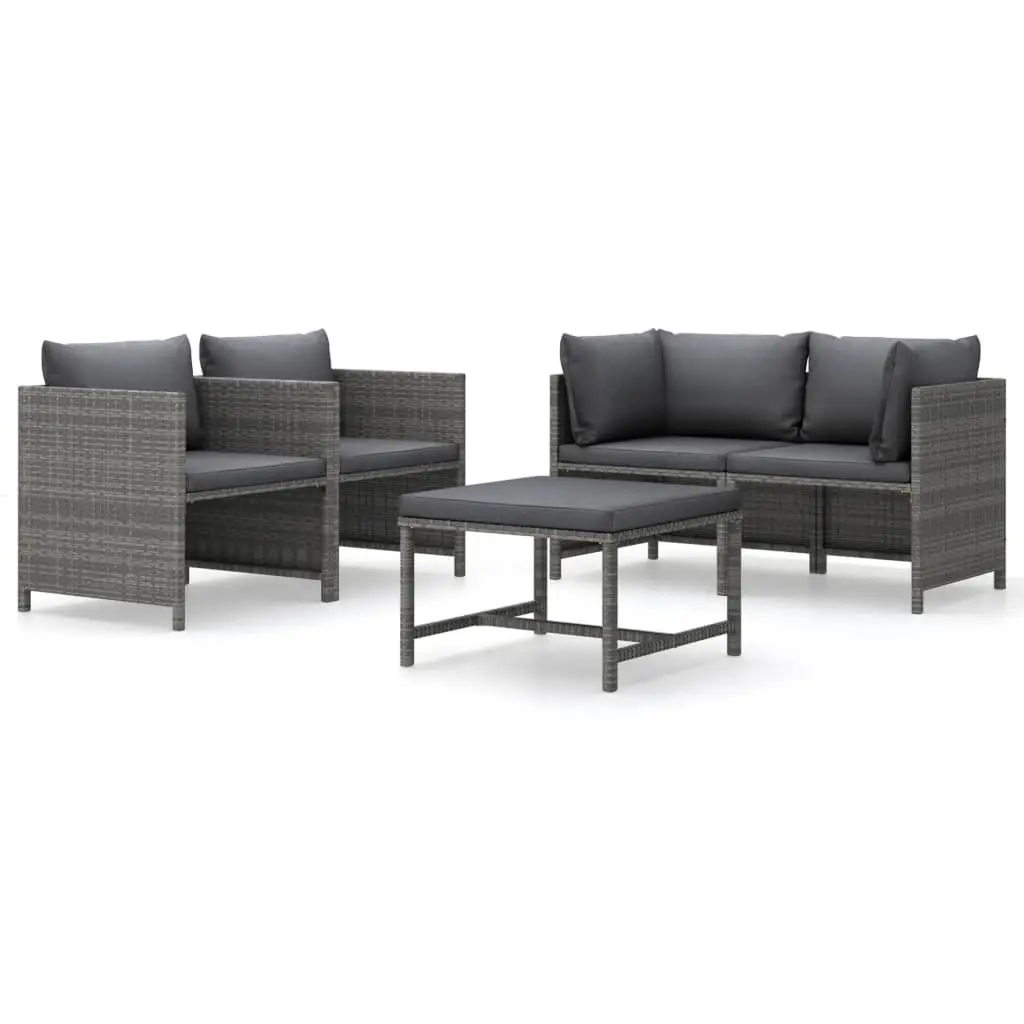 5 Piece Garden Lounge Set with Cushions Poly Rattan Grey 3059753 - Furniture