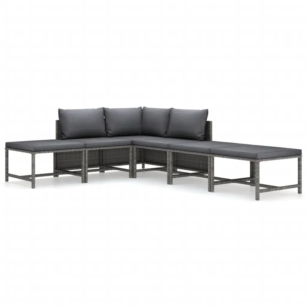 6 Piece Garden Lounge Set with Cushions Poly Rattan Grey 3059755 - Furniture