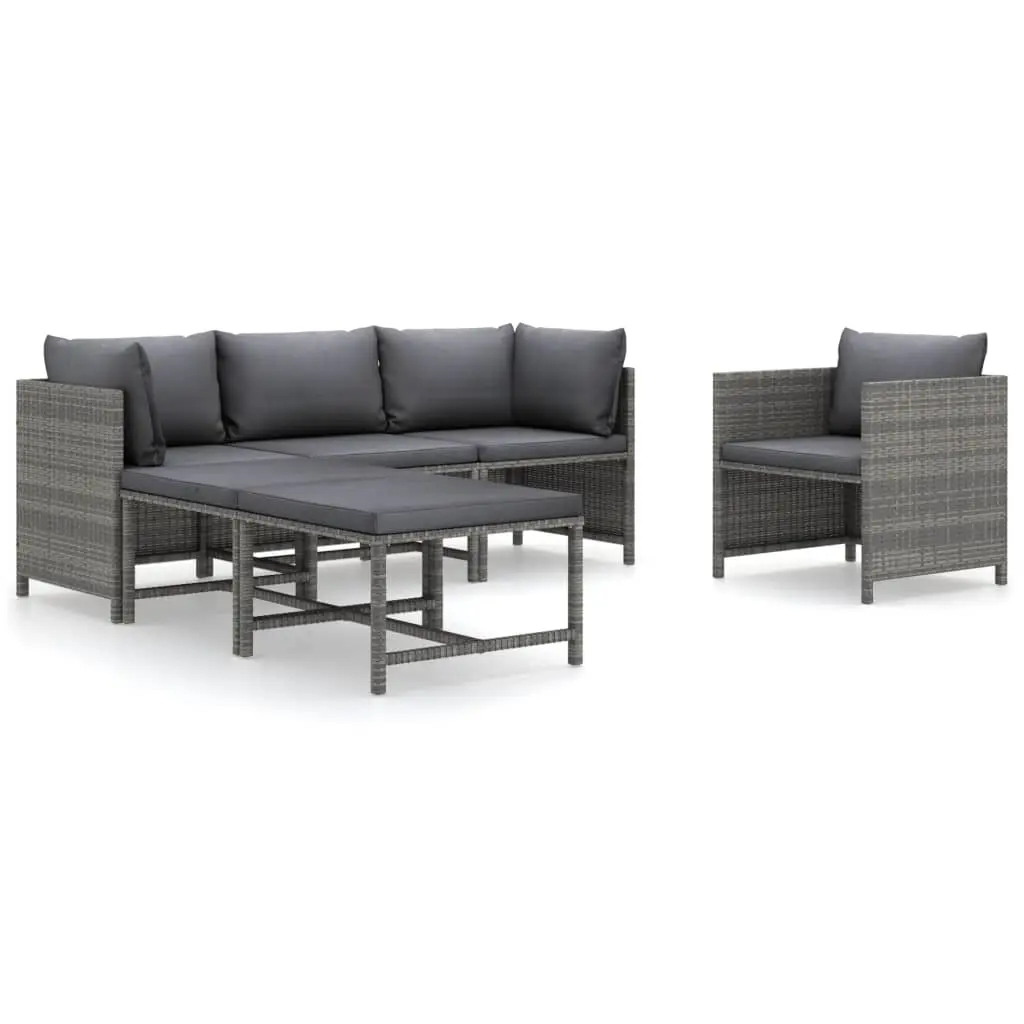 6 Piece Garden Lounge Set with Cushions Poly Rattan Grey 3059756 - Furniture