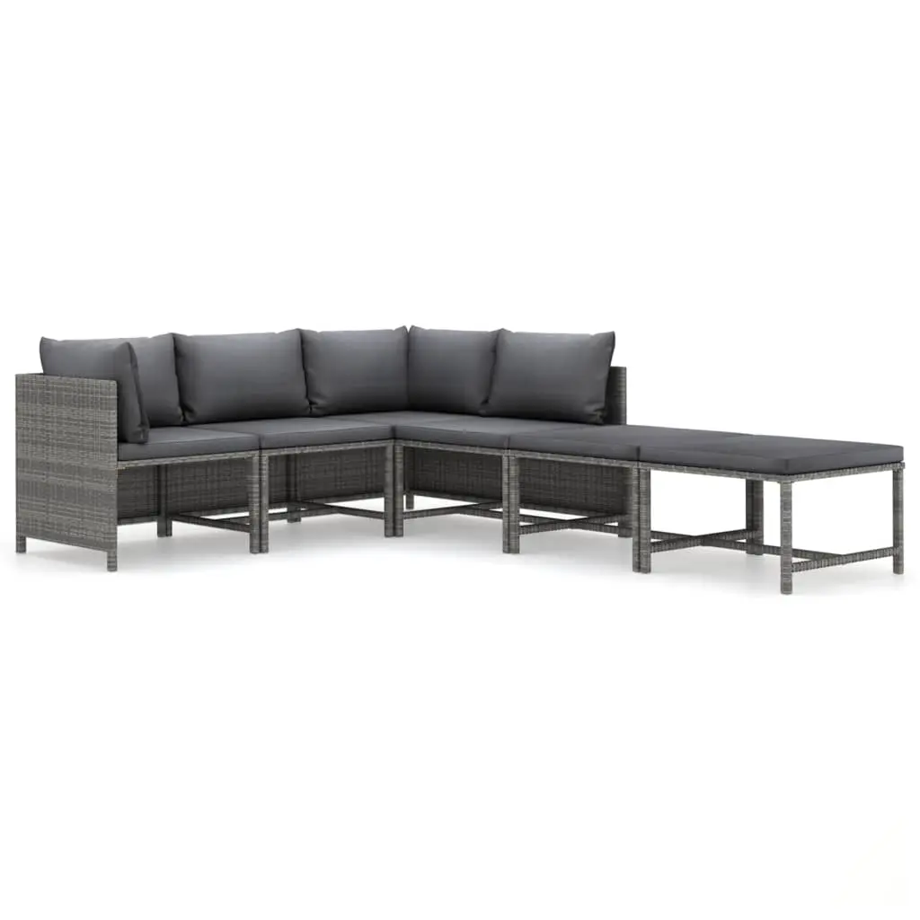 6 Piece Garden Lounge Set with Cushions Poly Rattan Grey 3059757 - Furniture