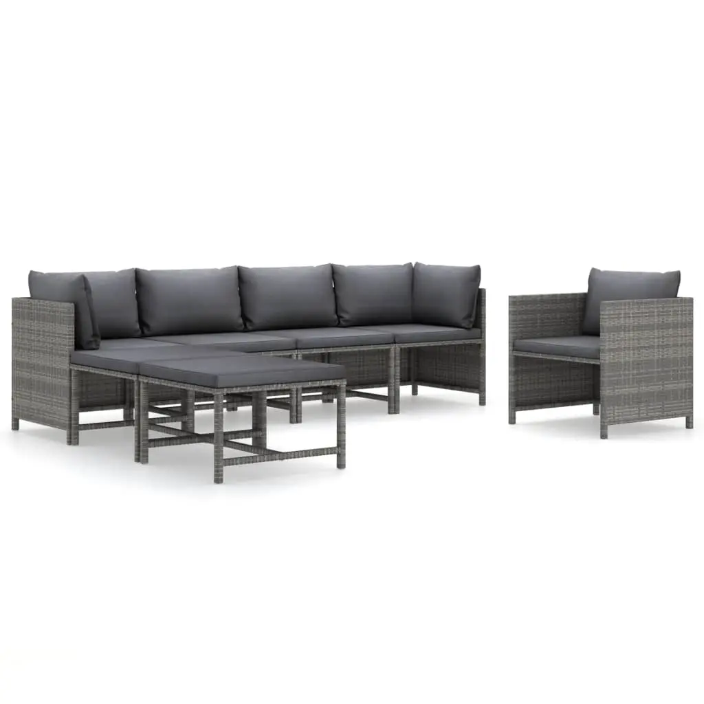 7 Piece Garden Lounge Set with Cushions Poly Rattan Grey 3059758 - Furniture