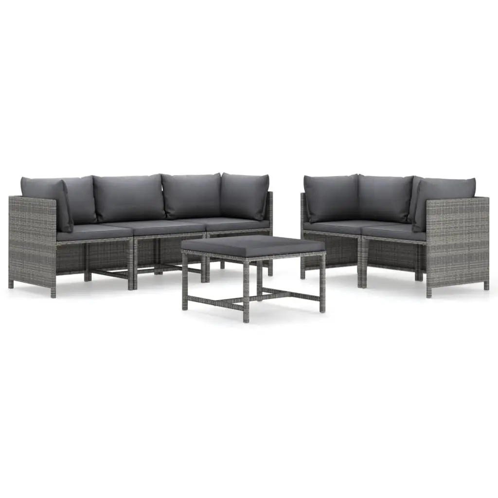 6 Piece Garden Lounge Set with Cushions Poly Rattan Grey 3059759 - Furniture