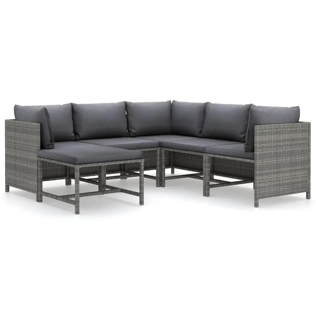 6 Piece Garden Lounge Set with Cushions Poly Rattan Grey 3059760 - Furniture