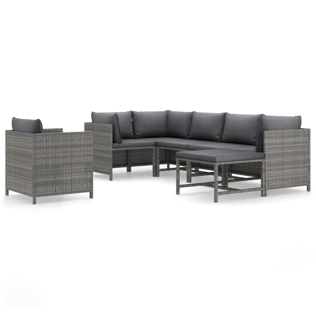7 Piece Garden Lounge Set with Cushions Poly Rattan Grey 3059761 - Furniture