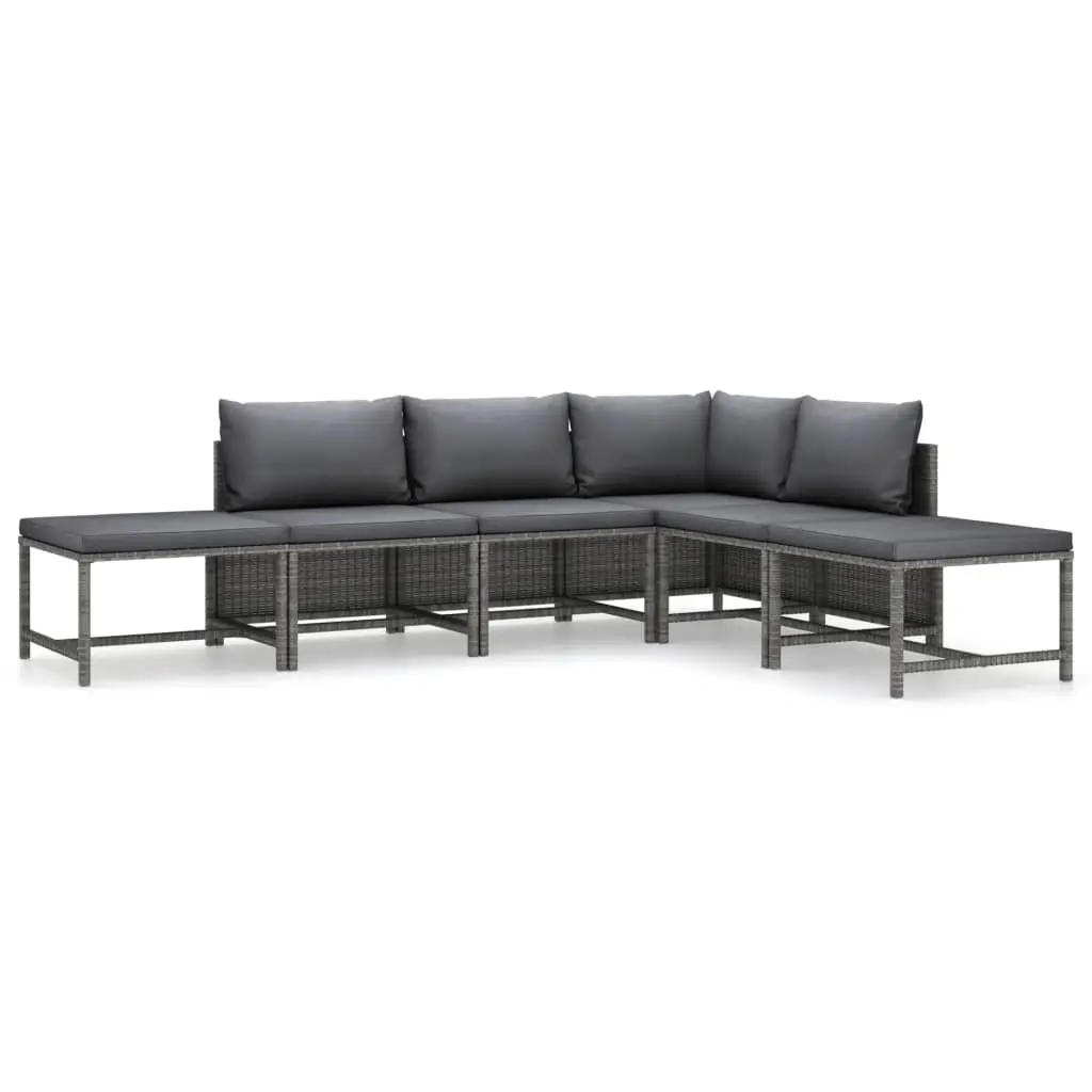 6 Piece Garden Lounge Set with Cushions Poly Rattan Grey 3059762 - Furniture