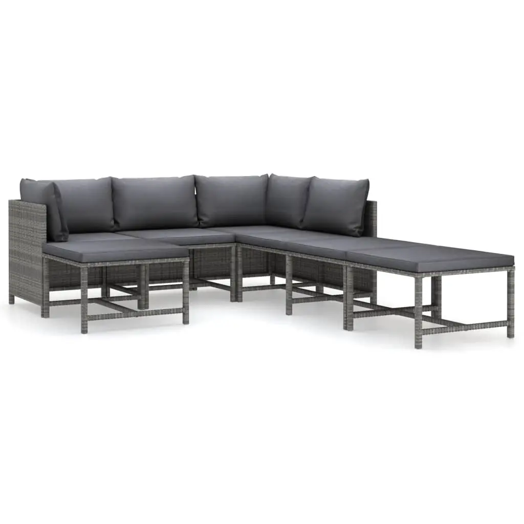 7 Piece Garden Lounge Set with Cushions Poly Rattan Grey 3059763 - Furniture