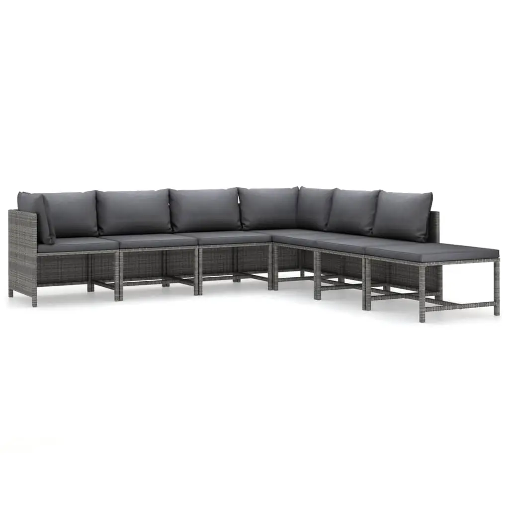 7 Piece Garden Lounge Set with Cushions Poly Rattan Grey 3059764 - Furniture