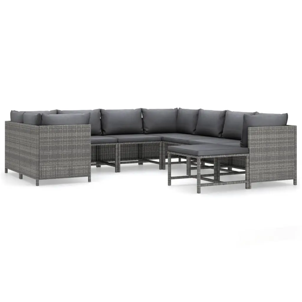 9 Piece Garden Lounge Set with Cushions Poly Rattan Grey 3059765 - Furniture