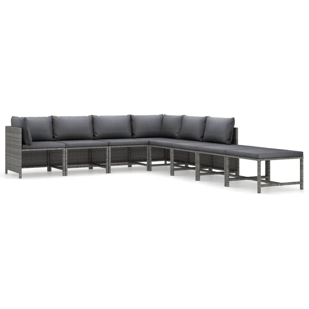 8 Piece Garden Lounge Set with Cushions Poly Rattan Grey 3059766 - Furniture