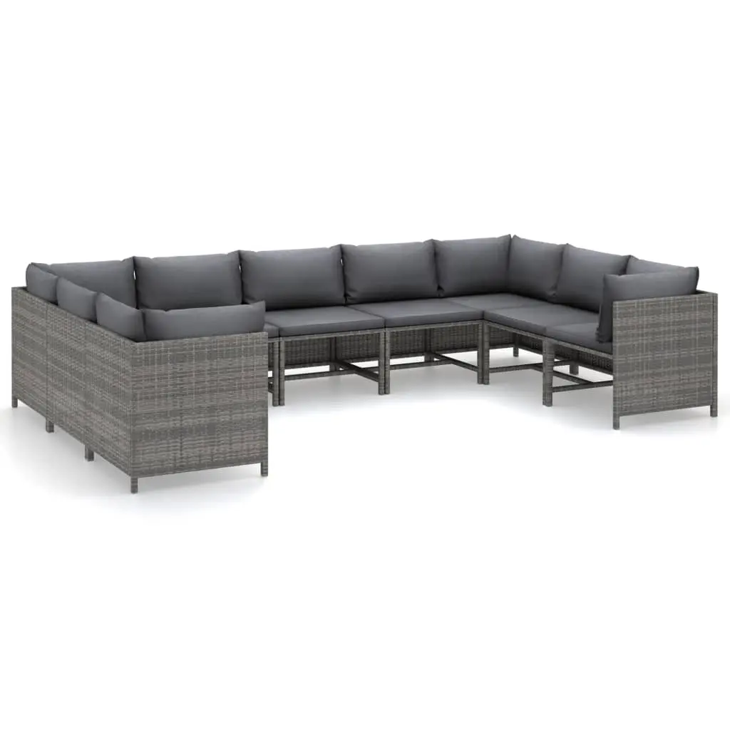 9 Piece Garden Lounge Set with Cushions Poly Rattan Grey 3059767 - Furniture