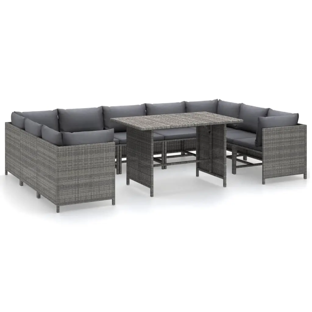 10 Piece Garden Lounge Set with Cushions Poly Rattan Grey 3059768 - Furniture