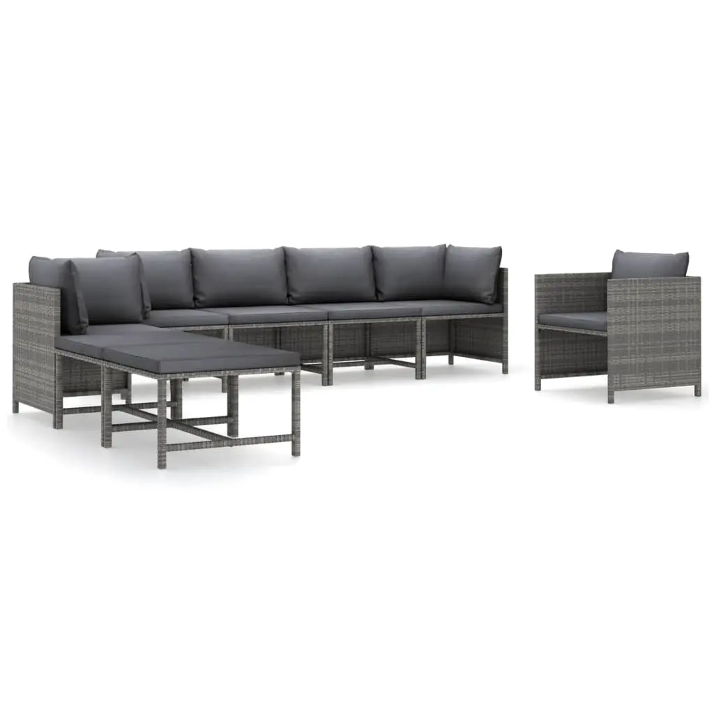 8 Piece Garden Lounge Set with Cushions Poly Rattan Grey 3059769 - Furniture