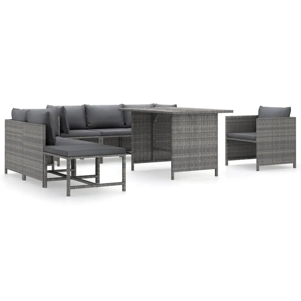 8 Piece Garden Lounge Set with Cushions Poly Rattan Grey 3059770 - Furniture