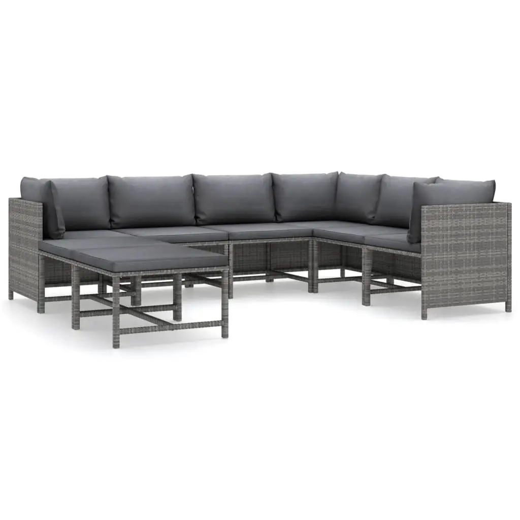 8 Piece Garden Lounge Set with Cushions Poly Rattan Grey 3059771 - Furniture
