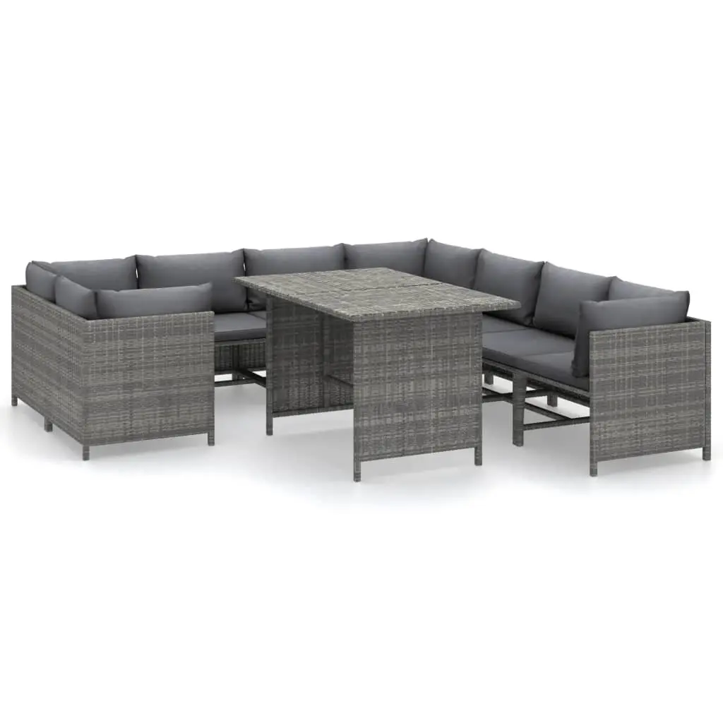 9 Piece Garden Lounge Set with Cushions Poly Rattan Grey 3059772 - Furniture