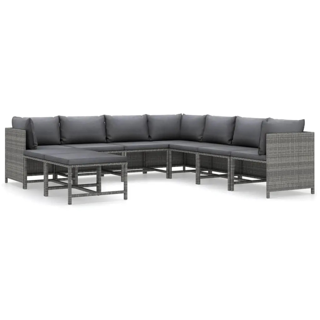 9 Piece Garden Lounge Set with Cushions Poly Rattan Grey 3059773 - Furniture