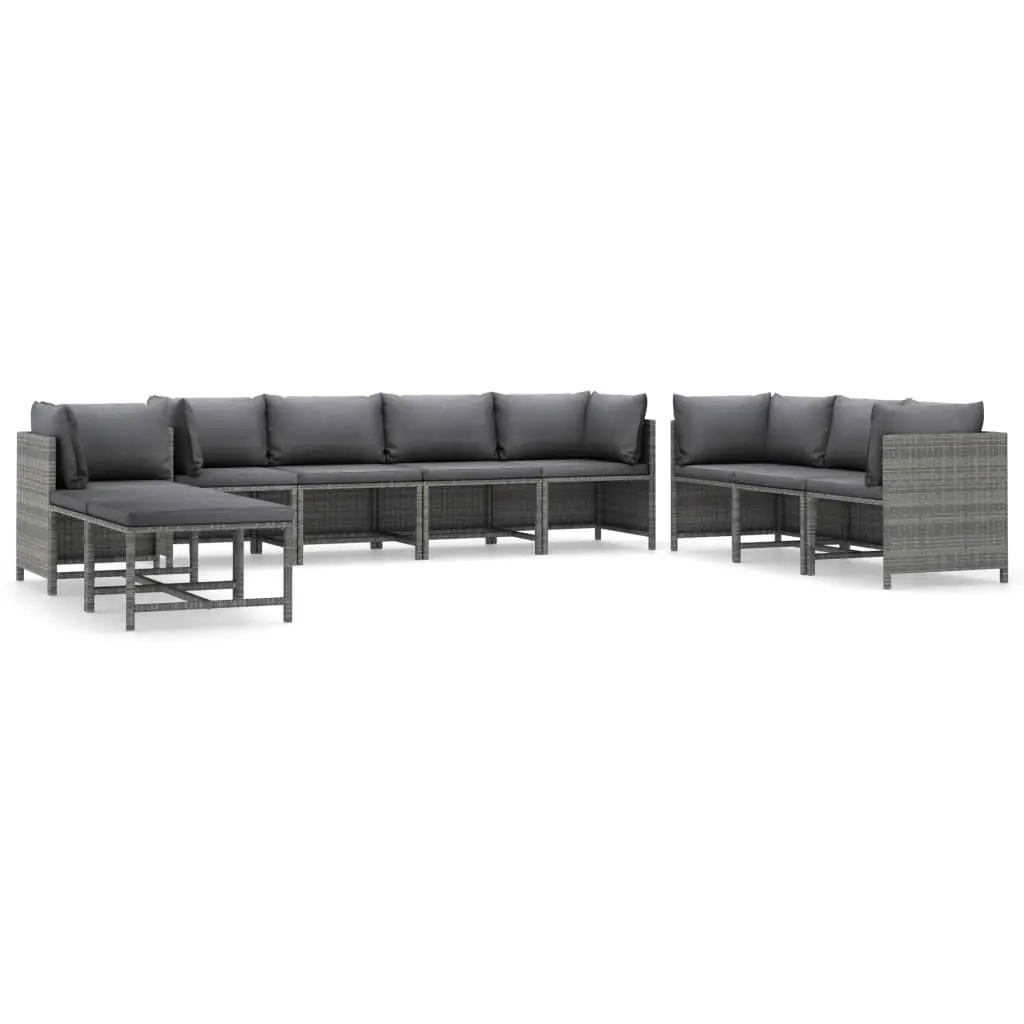 10 Piece Garden Lounge Set with Cushions Poly Rattan Grey 3059774 - Furniture