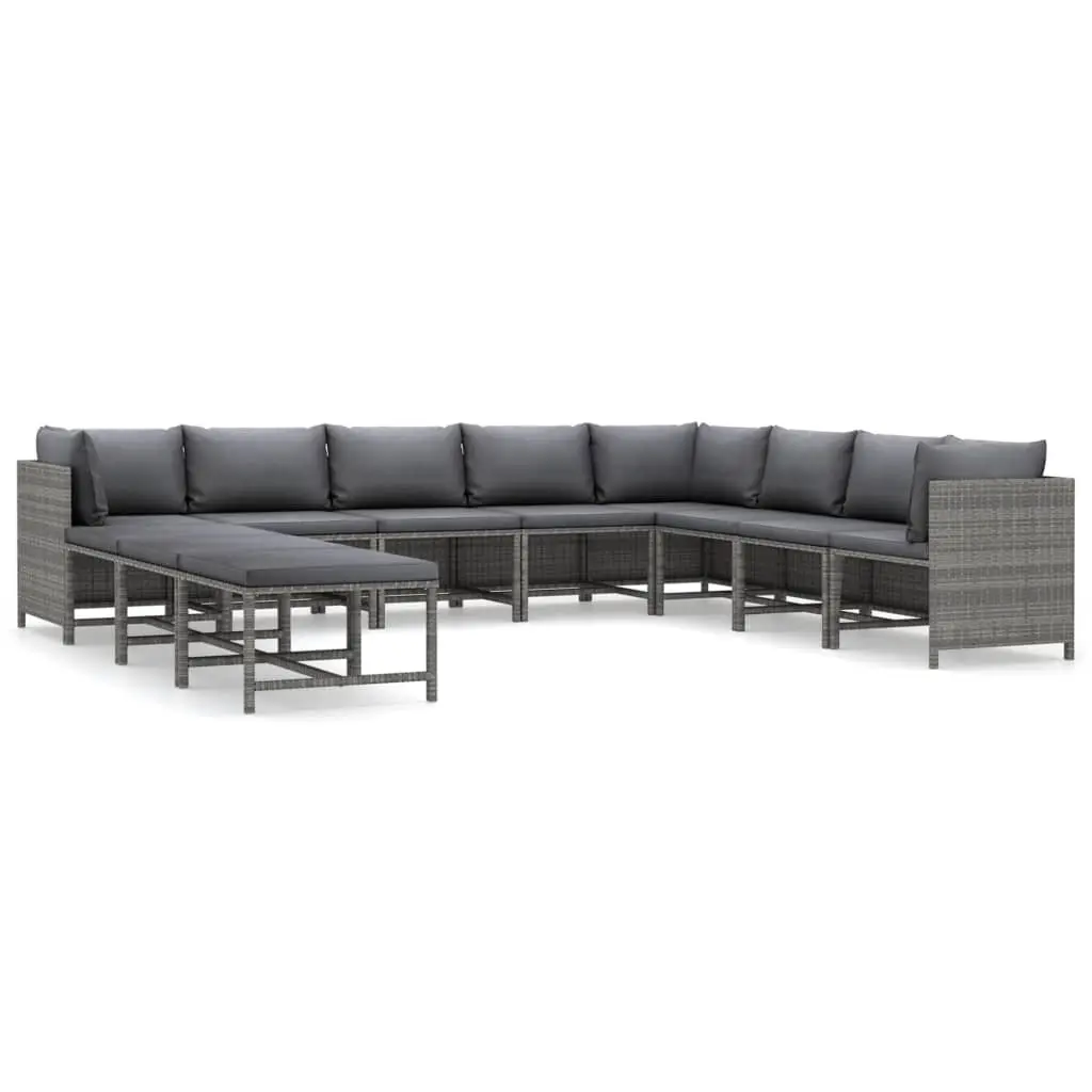 11 Piece Garden Lounge Set with Cushions Poly Rattan Grey 3059775 - Furniture