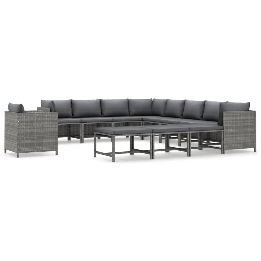 12 Piece Garden Lounge Set with Cushions Poly Rattan Grey 3059776 - Furniture