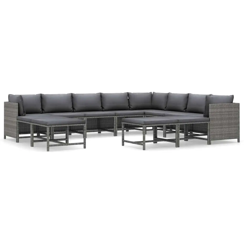 12 Piece Garden Lounge Set with Cushions Poly Rattan Grey 3059777 - Furniture