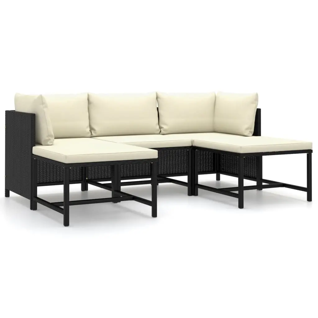 5 Piece Garden Lounge Set with Cushions Poly Rattan Black 3059779 - Furniture
