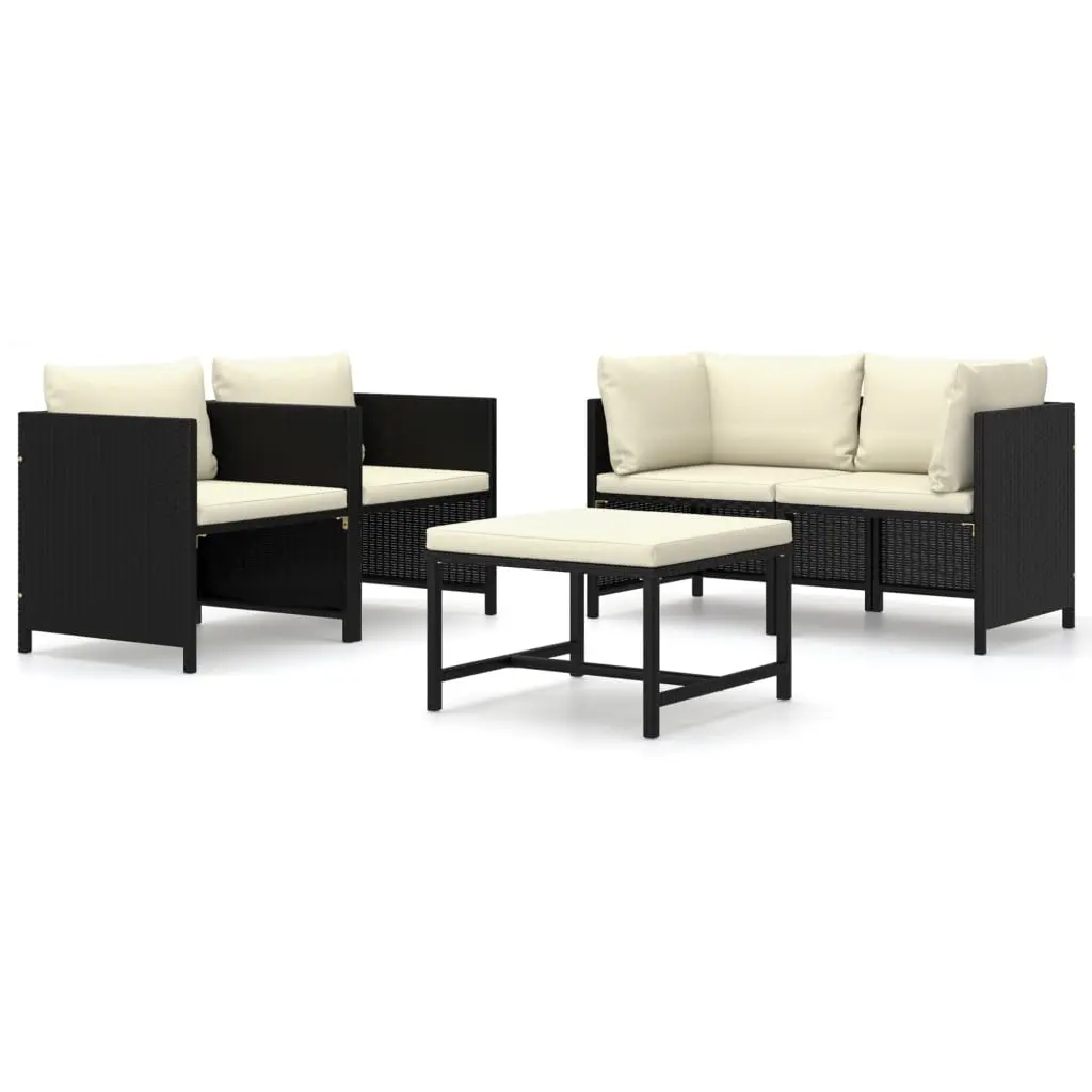 5 Piece Garden Lounge Set with Cushions Poly Rattan Black 3059780 - Furniture