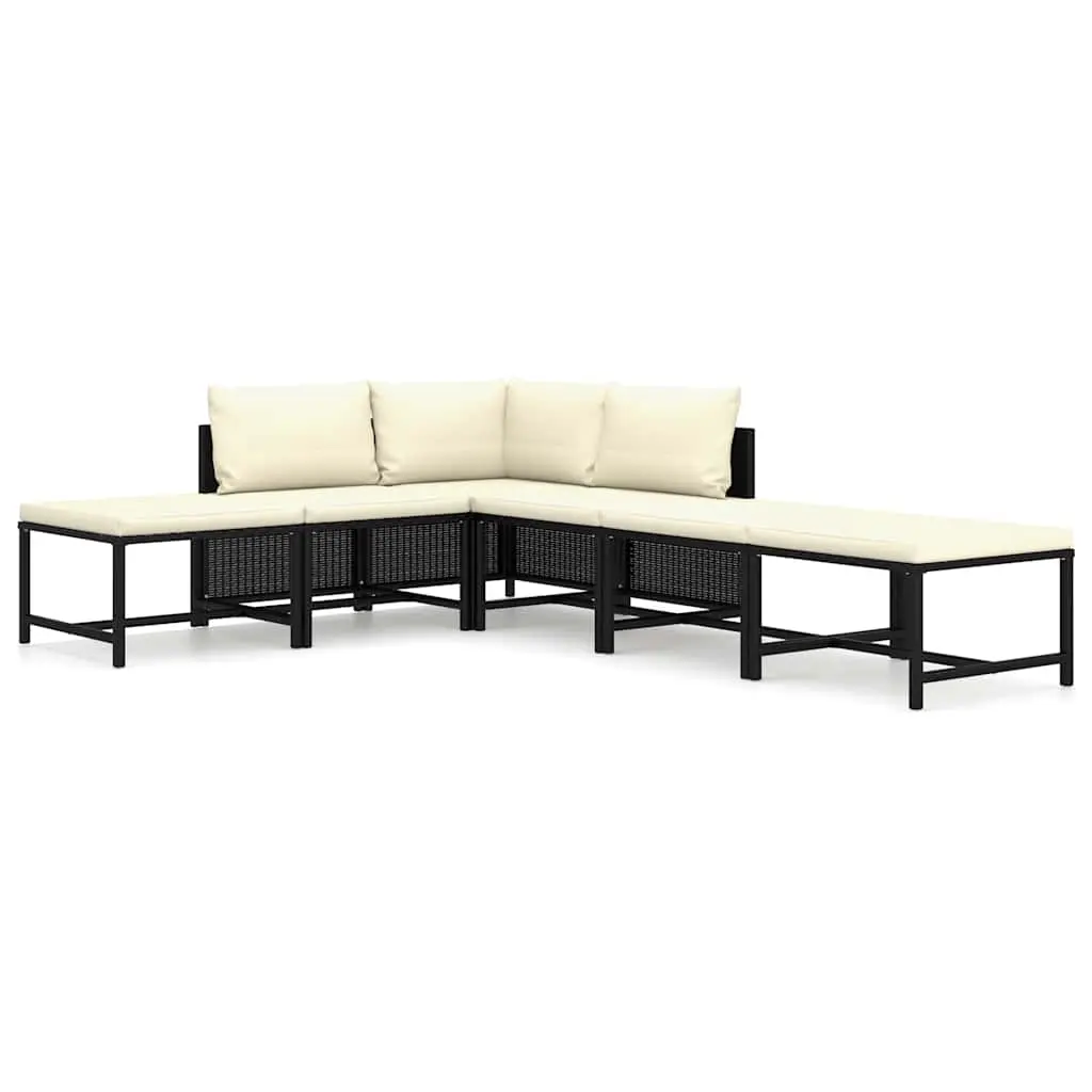 6 Piece Garden Lounge Set with Cushions Poly Rattan Black 3059782 - Furniture